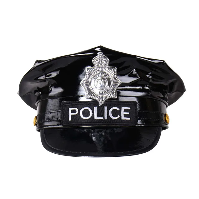 Adult Police Officer Hat Black Wet Look 