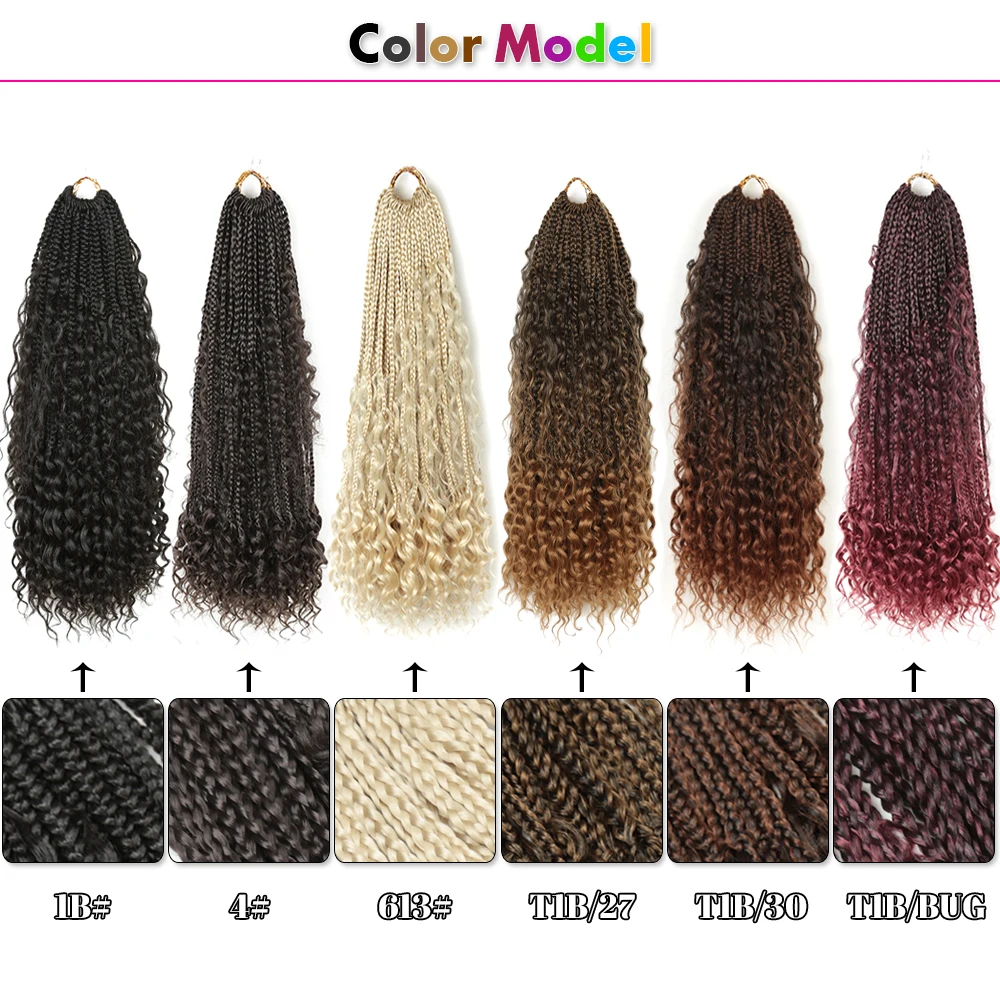 14-22Synthetic Goddess Box Braids Crochet Hair With Curly End Bohemian  Omber Braiding Hair Extensions Messy Black Brown Blonde