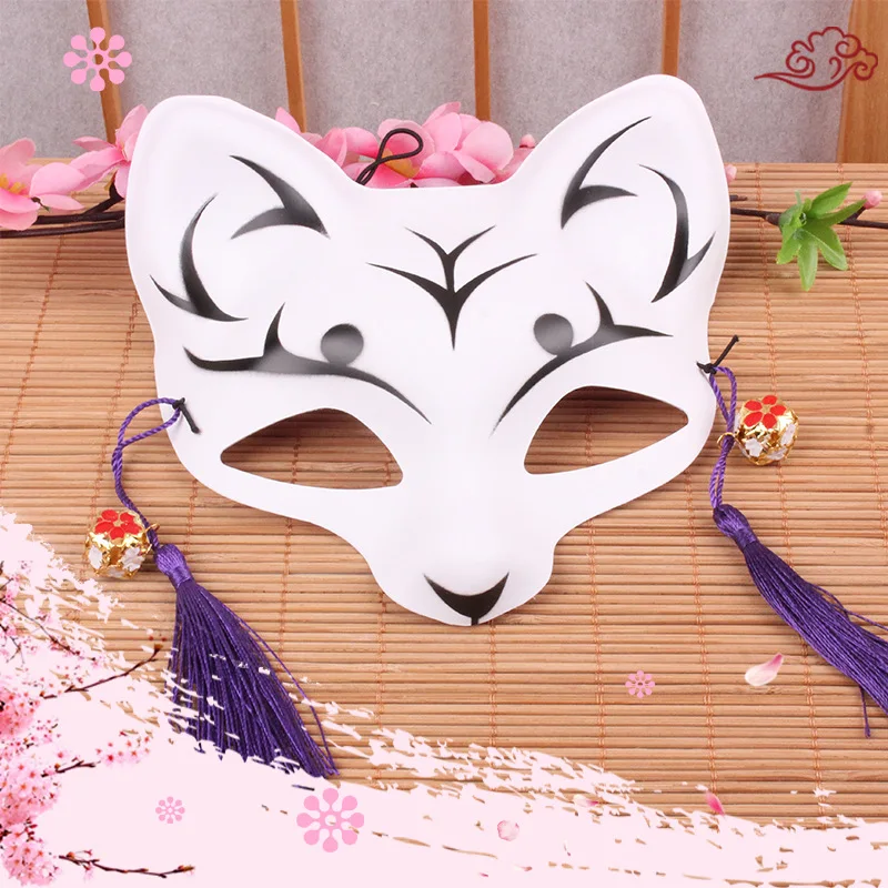 Anime Halloween Foxes Mask Japanese Cosplay Rave Hand-Painted Anime Demon  Slayer Half Face Cat Masks Festival Party Props