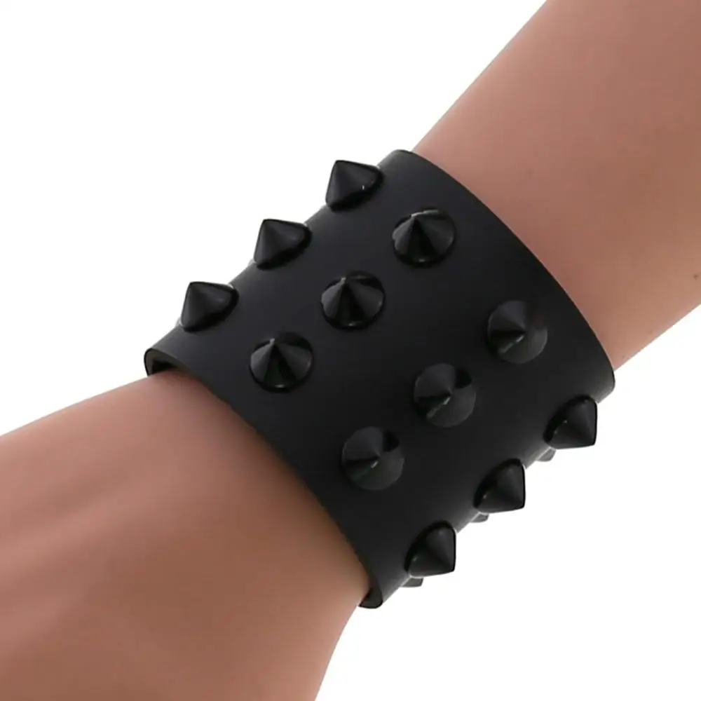 3 Rows Spike Rivets Leather Wristband Bracelet Bangles Cuff Goth Jewelry Gothic Punk Bracelets for Women Men Emo Rock Armbands-animated-img