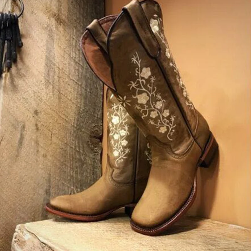 2020 Women Boots Square Toe Mid-tube 
