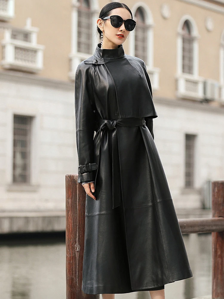 plus size faux leather trench coat