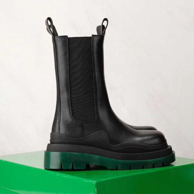 green chunky chelsea boots