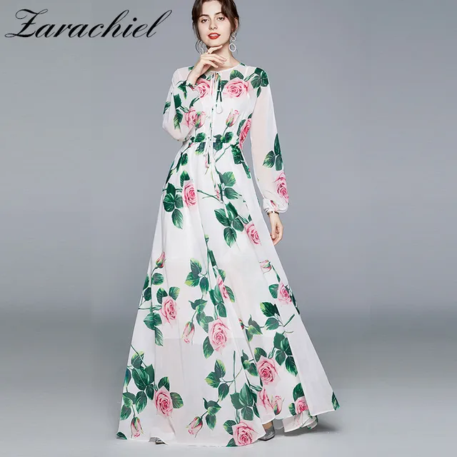 Elastic Waist Chiffon Holiday Long Dress