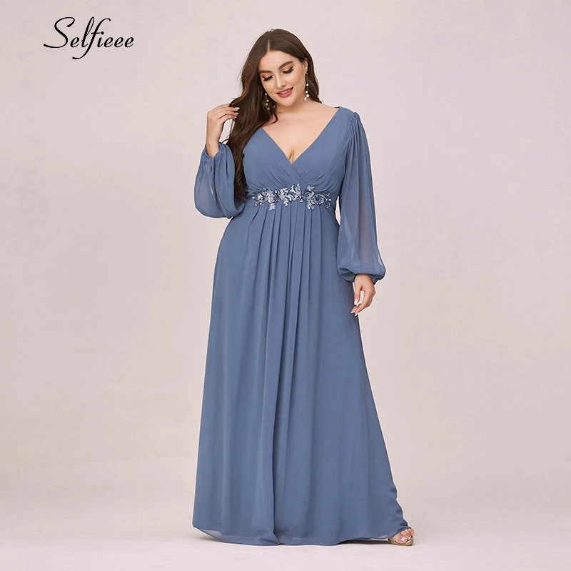 Dusty Blue Plus Size Women Dress Deep 