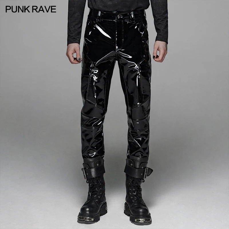Acquistare Pantaloni | PUNK RAVE Men's Punk Military Style Painted Bright  Leather Pants Stage Perform Costume Punk Handsome Men Trousers Street  Fashion