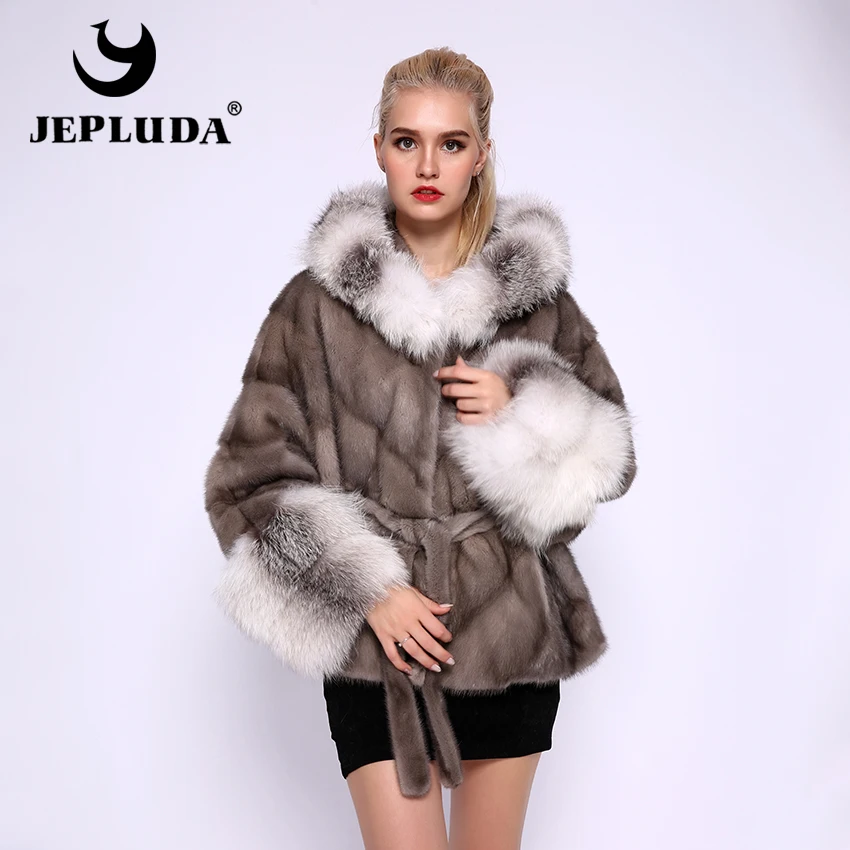 fur coat with hat