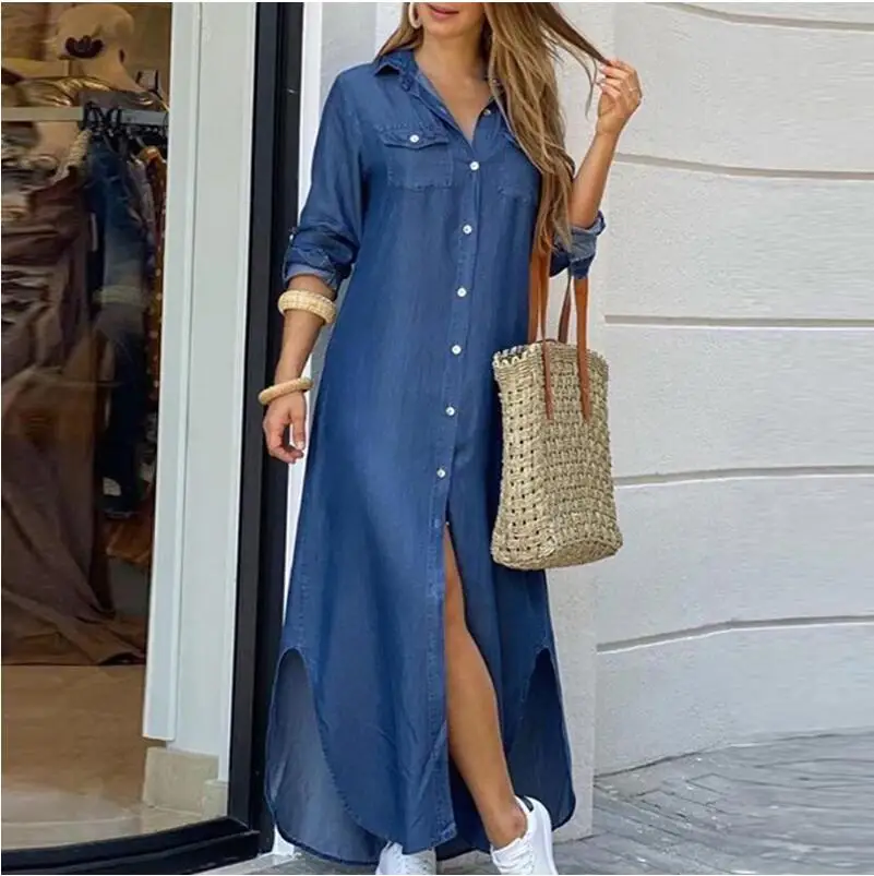 Elegant Maxi Beach Dress Women Button 