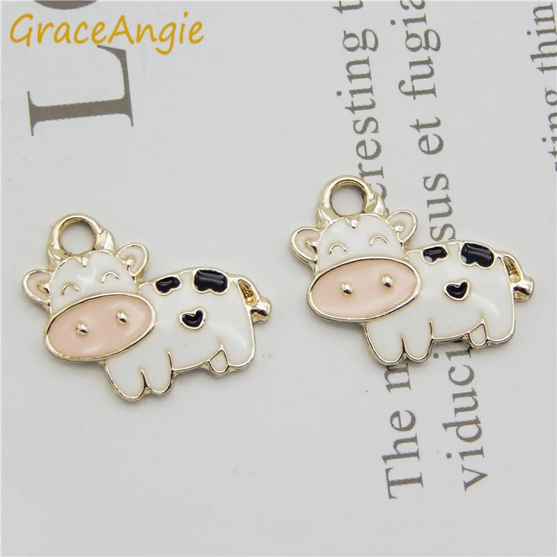 10pcs/lot 18*15mm Enamel Milk Cows Charms for Jewelry Making DIY Cartoon Animal  Charms Necklaces Pendants Earrings Accessories