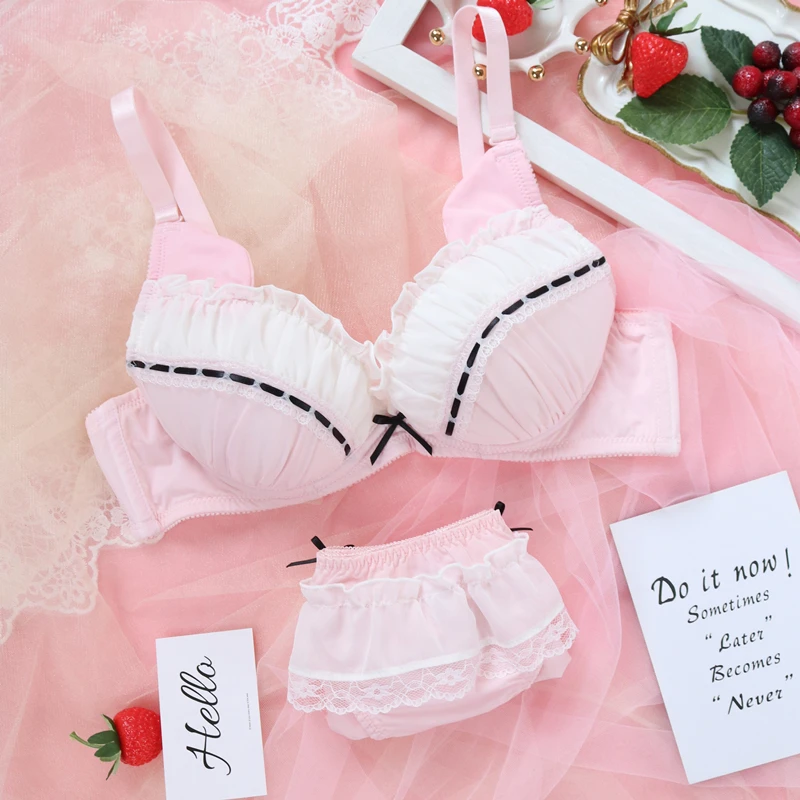 Soft Cute Lolita Push Up Bra and Panty Set Japanese Kawaii White