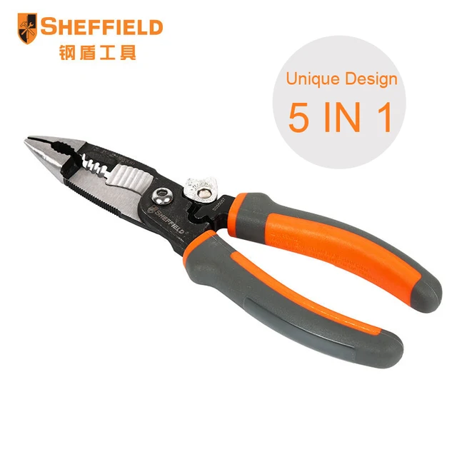 SHEFFIELD Pliers 8 inches 5 in 1  Multifunctional Electrician Needle Nose Pliers Wire Stripping Cutter Crimping Pliers S035057-animated-img