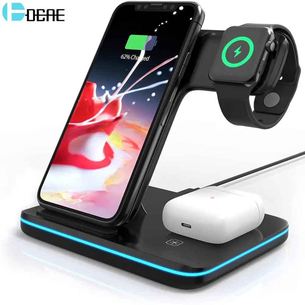קנו אביזרים לטלפון נייד | 3 In 1 Qi Wireless Charger Stand for Apple Watch  SE 6 7 Airpods Pro 15W Fast Charging Dock Station For iPhone 13 12 11 XS XR  X 8