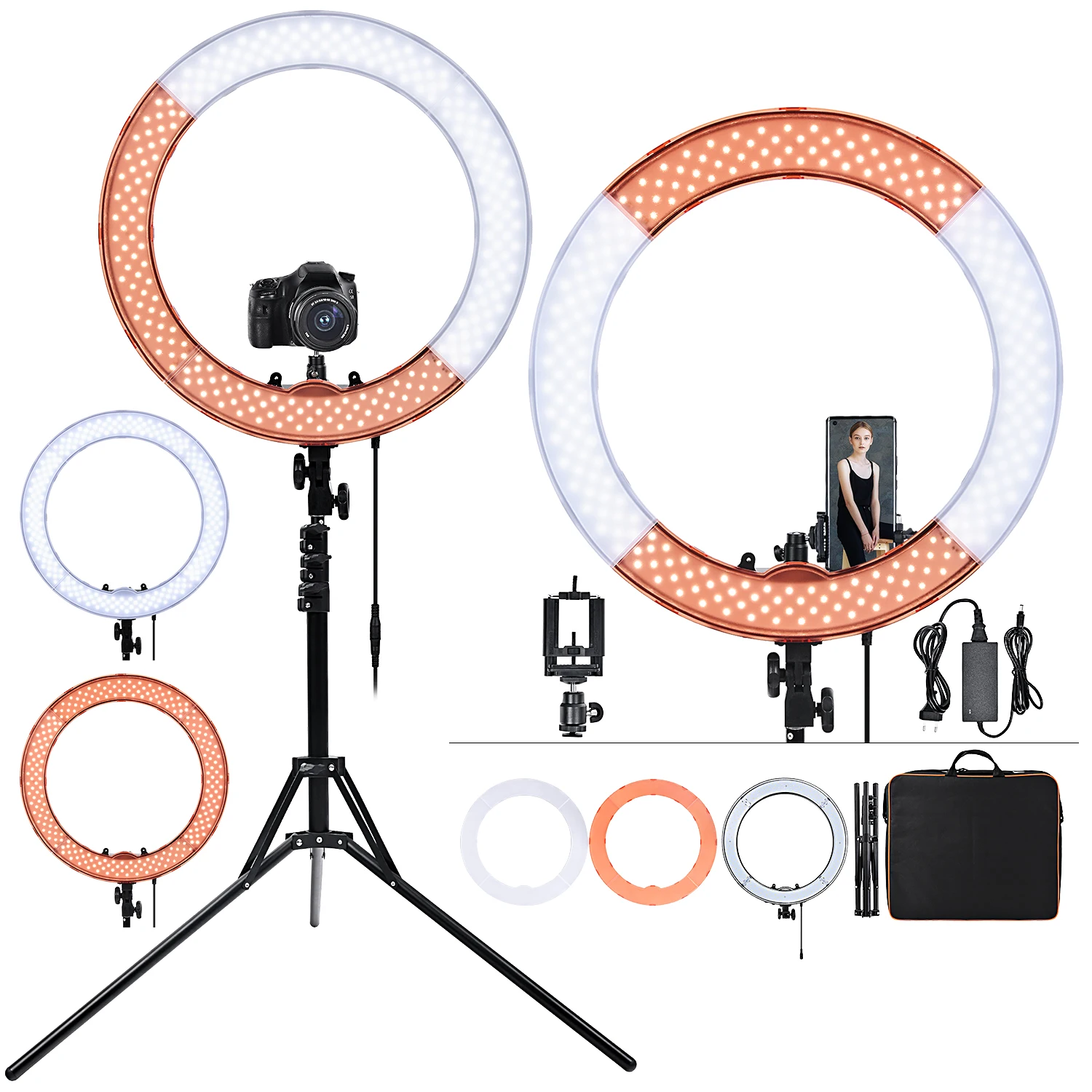 FOSOTO 18 Inch led Ring Light Photography Lamp Selfie Ringlight Led Ring Lamp With Tripod Stand For Makeup Youtube Tiktok-animated-img