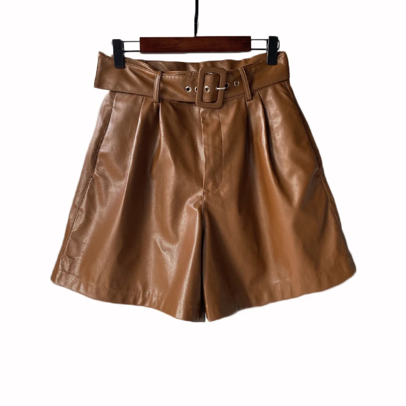 Msfancy Black Leather Shorts Women 
