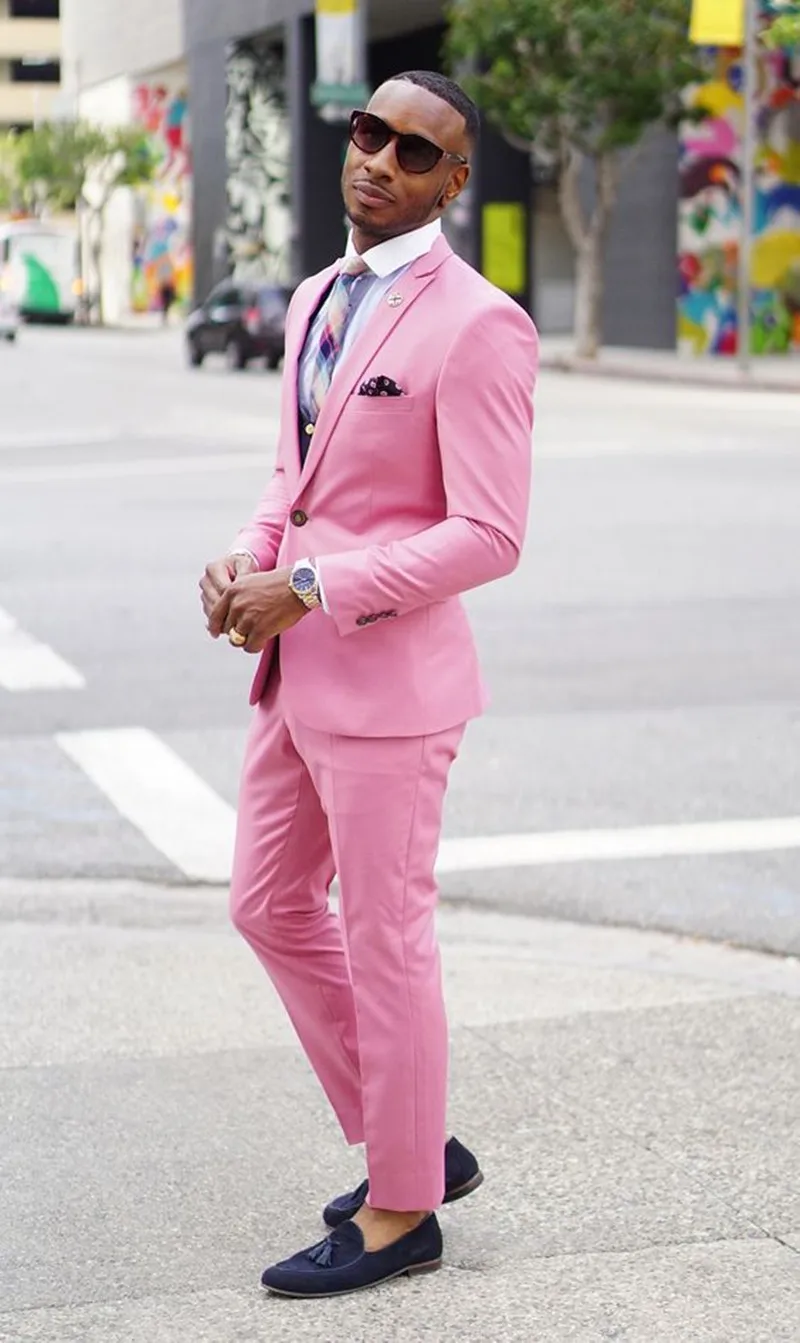 2024 Men Suit Latest Coat Pant Design Hot Pink Slim Fit Skinny Casual Wedding Suits 2