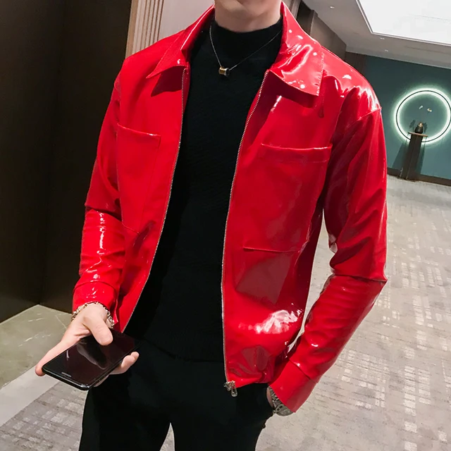 קנו ז'קטים | Shiny Leather Jacket Men's 