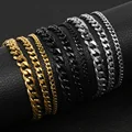 Davieslee Mens Bracelet Chain Polished Stainless Steel Gold Silver Color Chains Bracelet for Men Cuban Link 3/5/7/9/11mm KBM218
