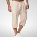 Linen Short Men 3/4 Length Knee Cotton Large Size 5xl High Waist Plus Size 3XL Bermuda Shorts Male Long Men's Summer Breeches preview-1