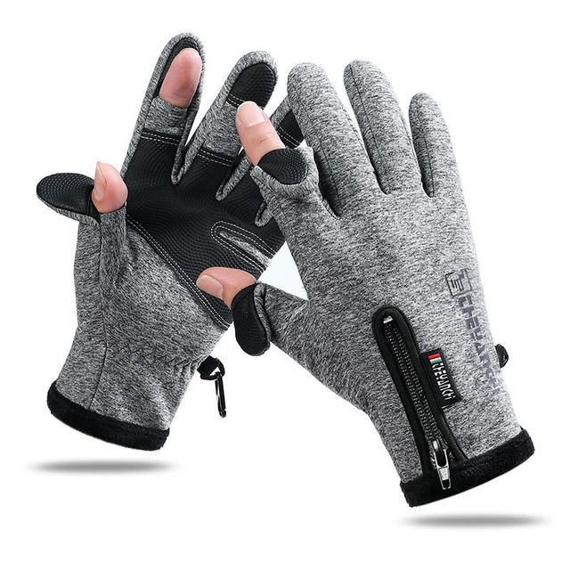 2 Finger Flip Fingerless Gloves Winter Fishing Gloves Non-slip