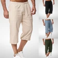 Linen Short Men 3/4 Length Knee Cotton Large Size 5xl High Waist Plus Size 3XL Bermuda Shorts Male Long Men's Summer Breeches preview-6