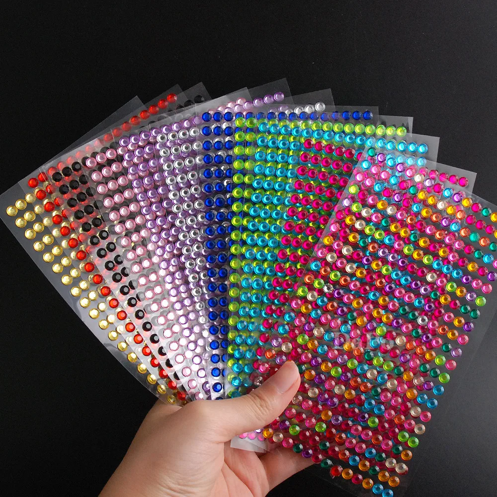 3/4/5/6mm Self Adhesive Colorful Crystal Rhinestone Stickers for