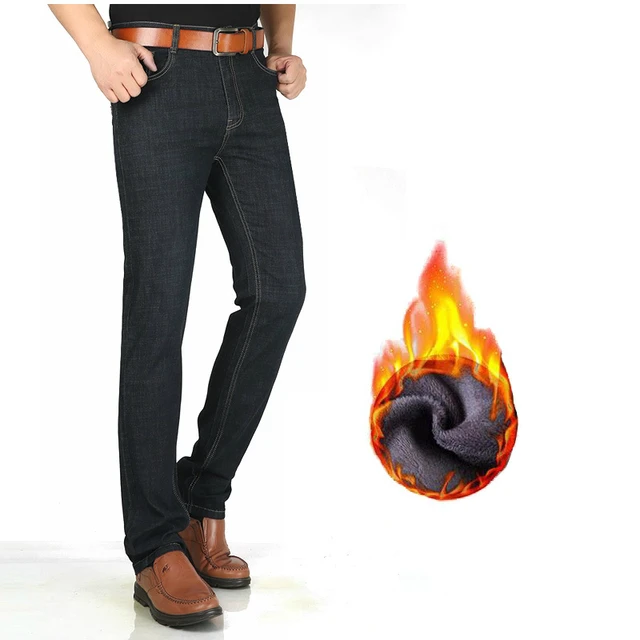 120 Cm Mens Jeans Winter Plus Velvet 