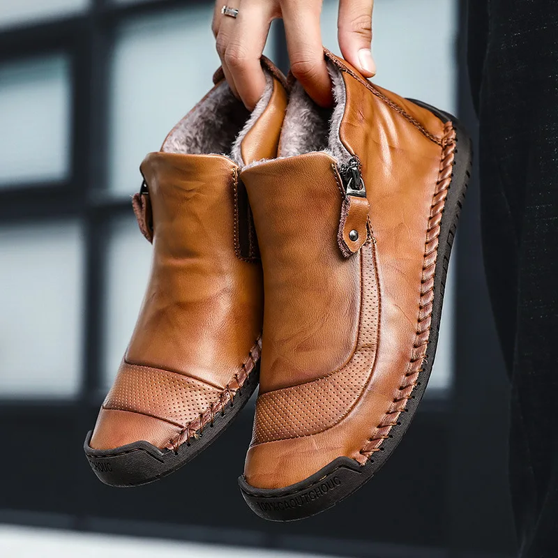 Male Winter Split Leather Boots Outdoor 