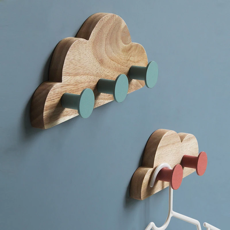 Nordic Natural Wood Clothes Hanger Wall Coat Hook Kids Room Decor
