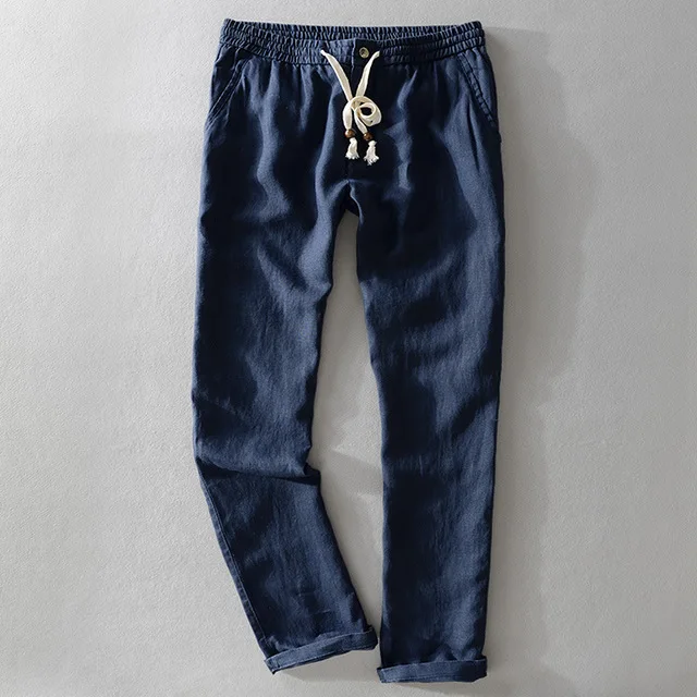 Ankle Length Cotton Linen Pants Men 