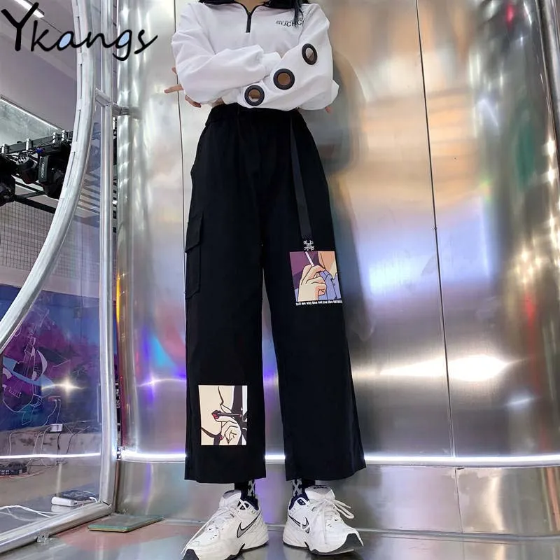 With Belt Wide Leg Baggy Pants Women 