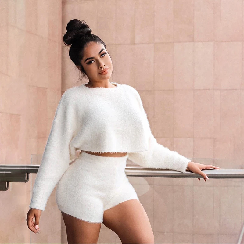 white fluffy long sleeve top