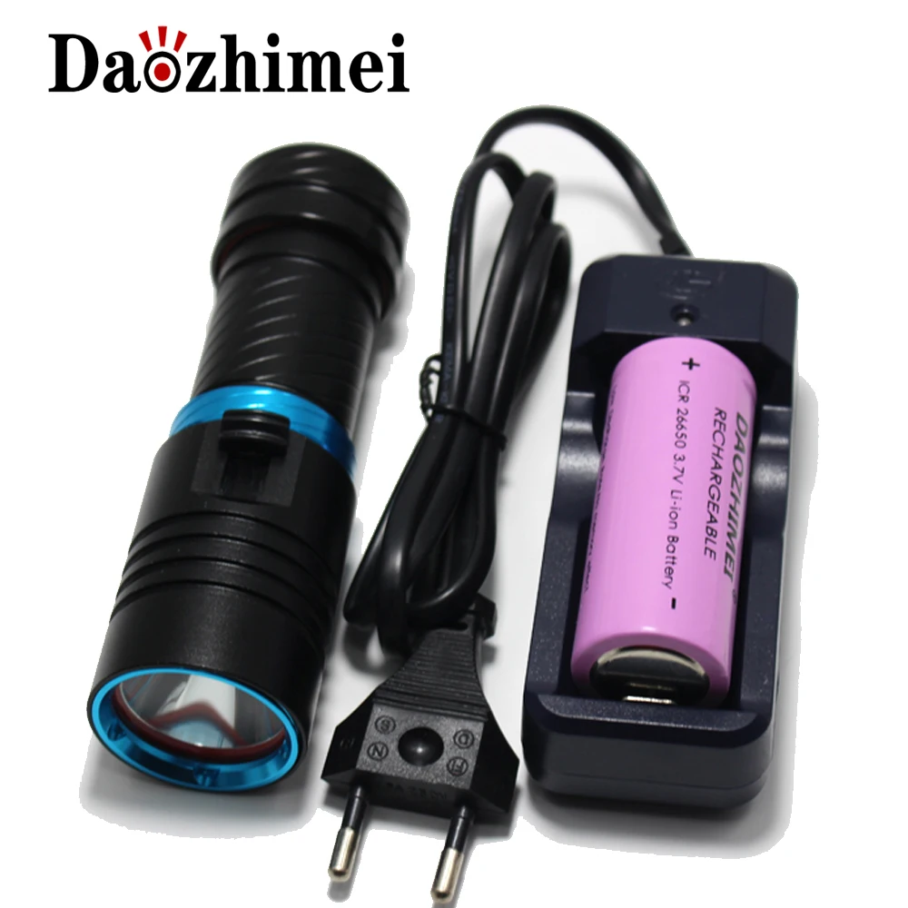 5000LM XM-L2 LED Scuba Diving Flashlight Ajustable Light Torch Underwater 100m Waterproof Diving Lamb Light+26650 Battery Charge