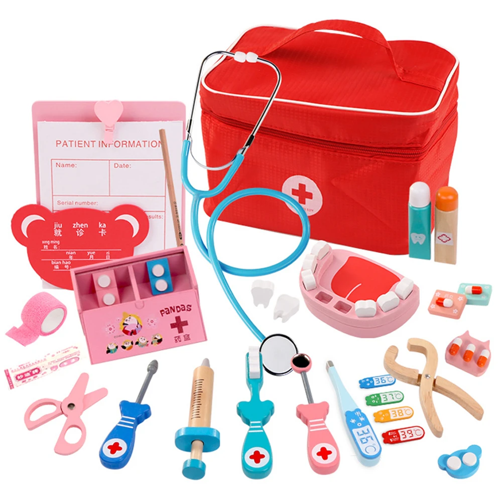 wooden medical kit toy