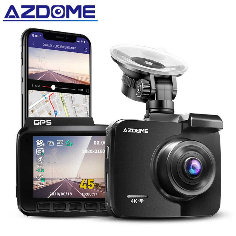 AZDOME M300S Dash Cam 4K+1080P Rear Camera 800MP Lens Built-in GPS