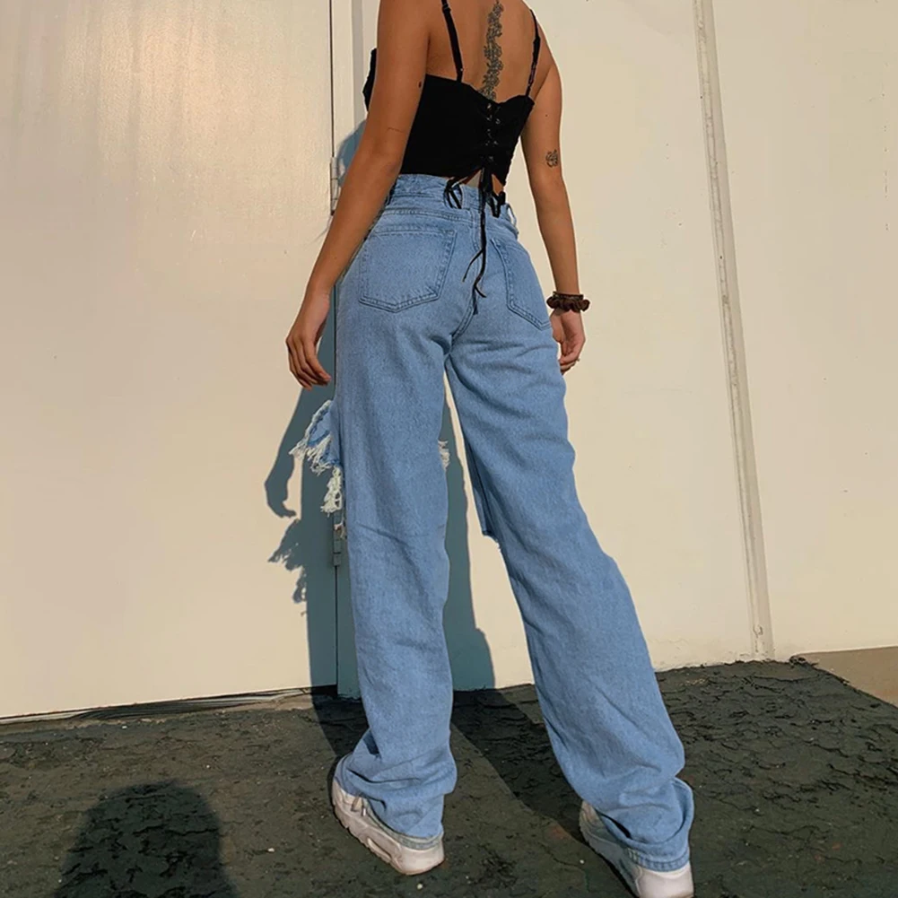 Ripped Straight Jeans Sweatpants Women 