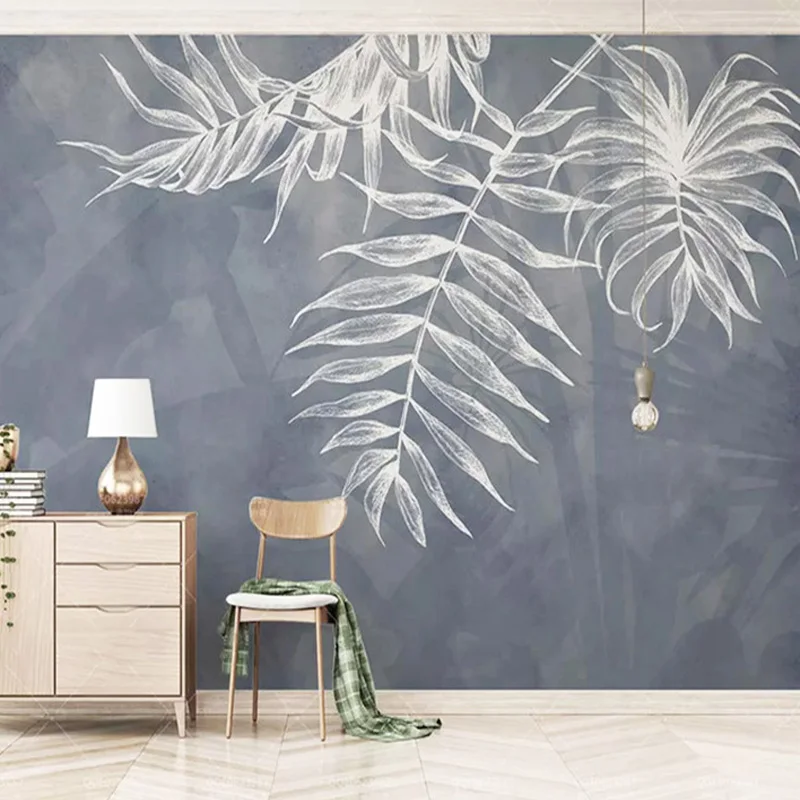 Cumpără Materiale de vopsire si tratamente de perete | Custom Mural  Wallpaper Modern 3D Navy Blue North European Style Leaf Photo Wall Painting  Living Room TV Sofa Bedding Room Fresco