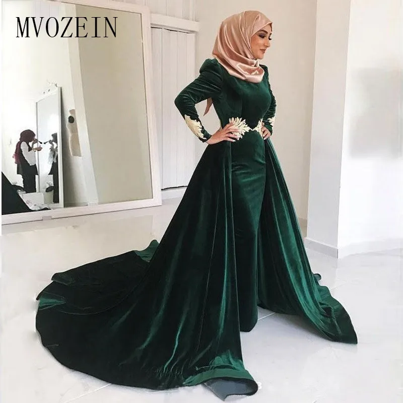 Emerald Green Velvet Muslim evening 