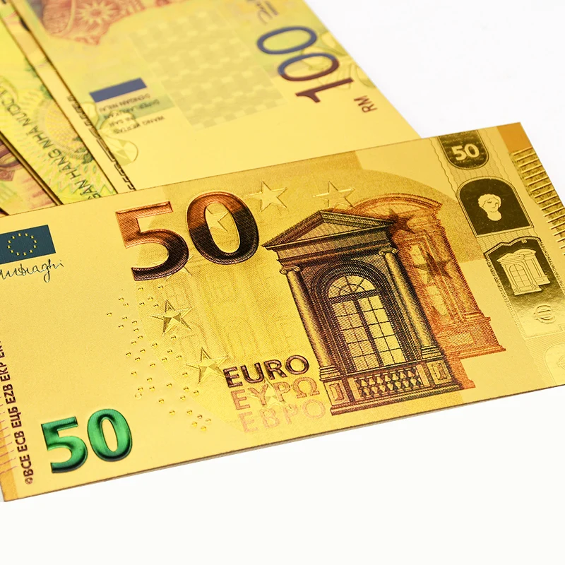 10pcs EUR Gold Banknotes Gold Foil Money 24K Gold Fake Paper Money for Collection Souvenir 5 10 20 50 Euro Banknote Sets Sample