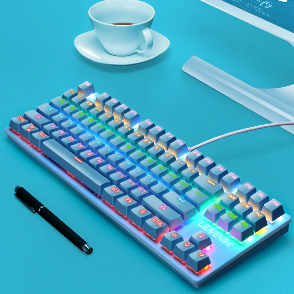 rainbow led backlit 87 keys gaming keyboard