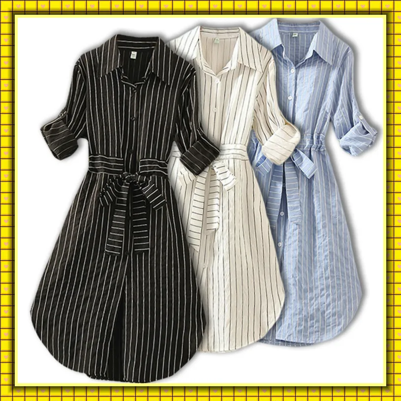 2021 Striped Women Dress Tunic Long 