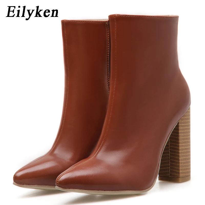 high heel booties brown