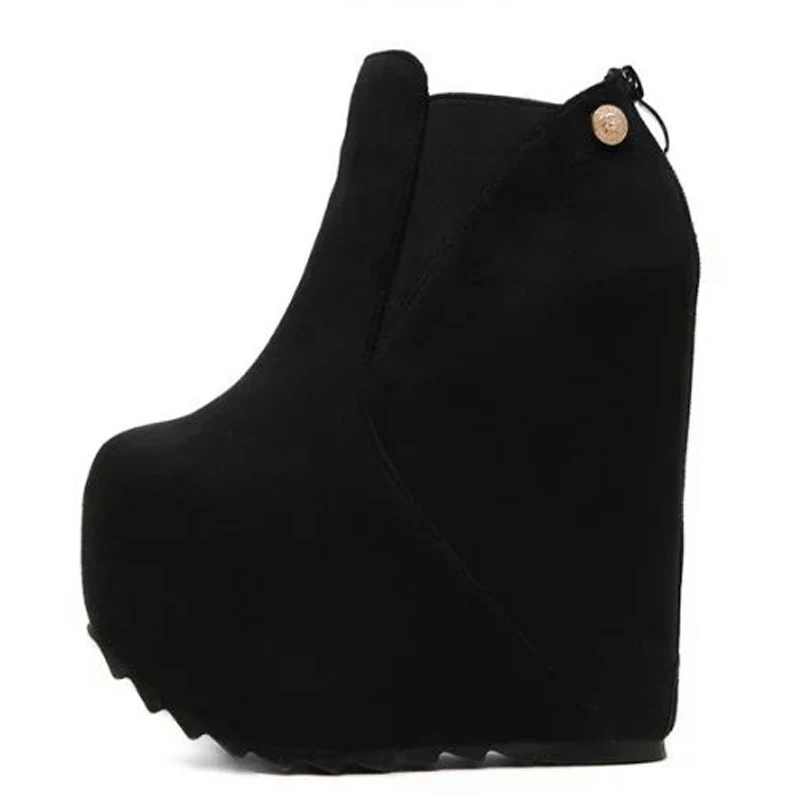 16cm Heeled Black Platform Boots Autumn 