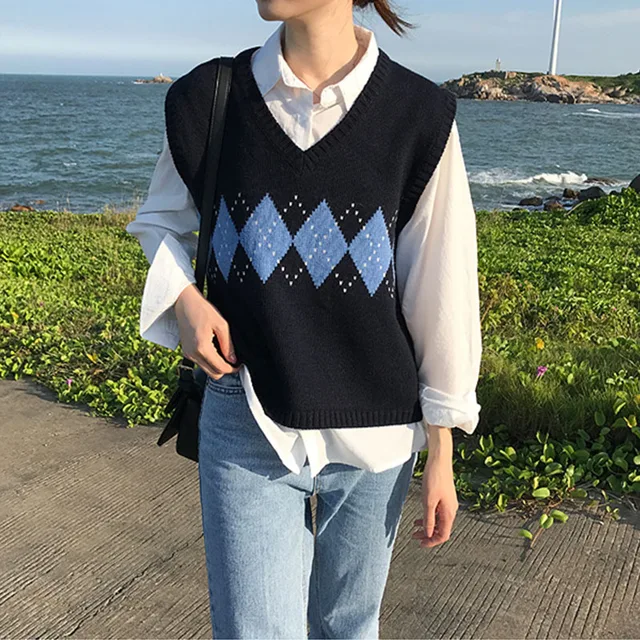 plaid sleeveless sweater
