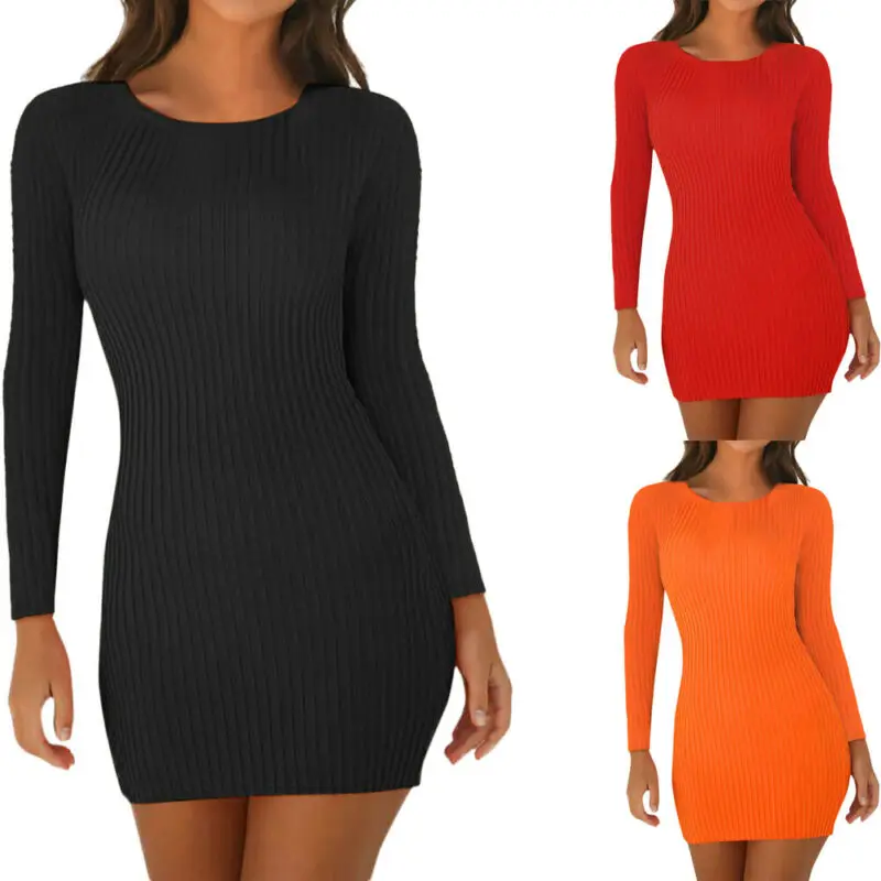 Women Crinkled Stripe Knit Dress Casual 