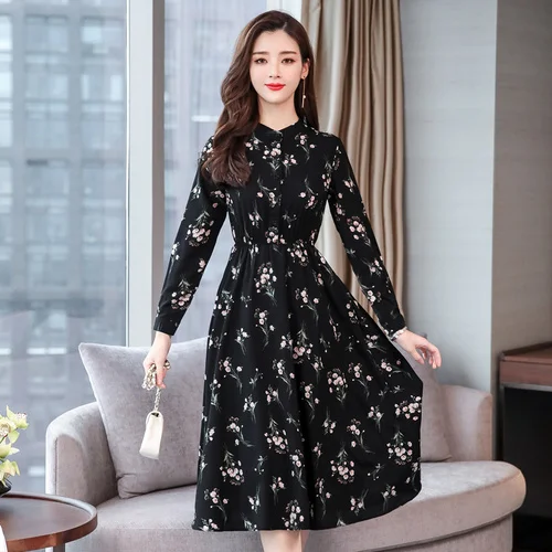 Floral Chiffon Midi Dress 2022 Autumn 