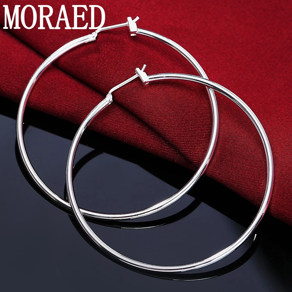 New 925 Sterling Silver Hoop Earring For Women 50mm Big Round Circle Earrings Jewelry Gift-animated-img