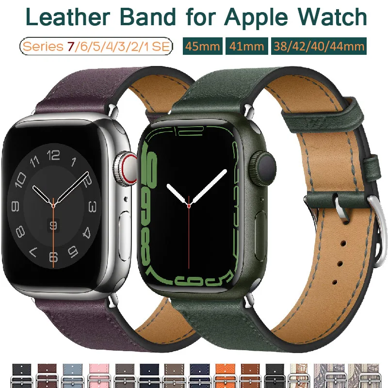 100% Genuine Cow Leather loop Bracelet Belt Band for Apple Watch 7 6 SE 5 4 42MM 38MM 44MM 40MM Strap for iWatch 41MM 45MM