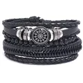 Modyle 4pcs/ set Adjustable Leather Bracelets for Men Braided Black Brown Bangle Life Tree Leaf Rudder Charm Bracelet Gift preview-1