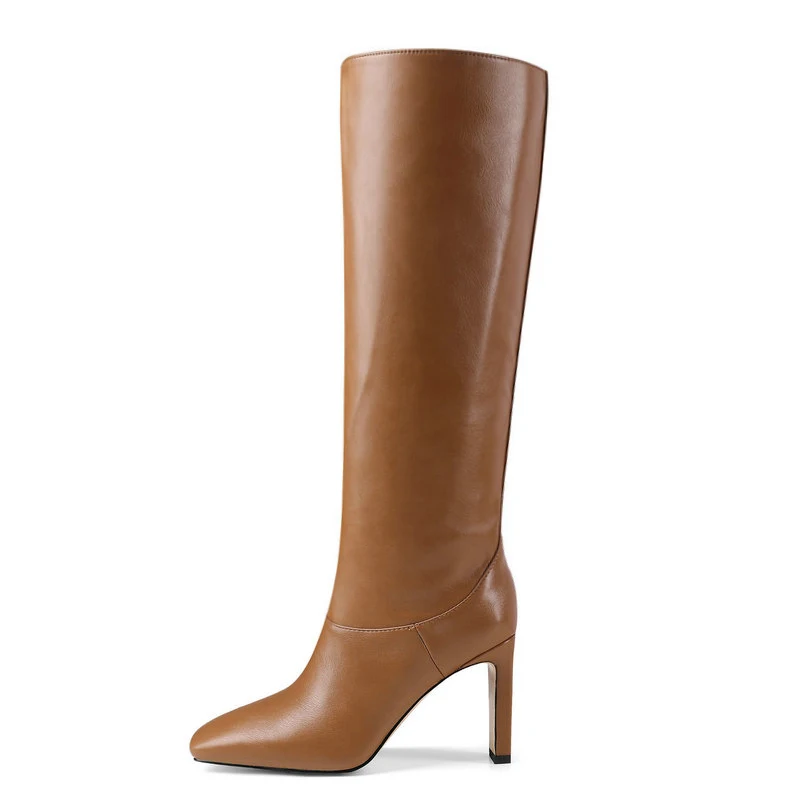 womens tan leather knee high boots