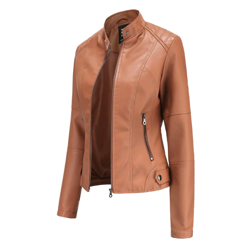 Red Leather Jacket Women Spring Autumn 